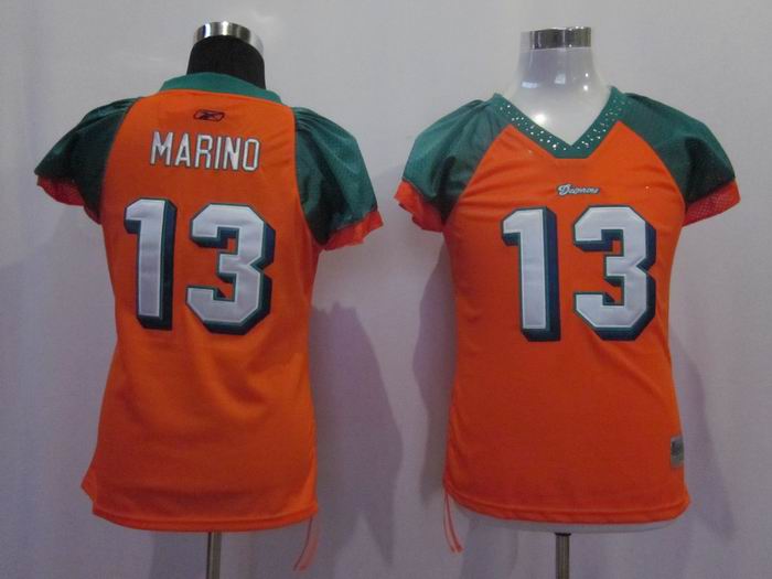 Dolphins #13 Dan Marino Orange Women's Field Flirt Stitched NFL Jersey - Click Image to Close